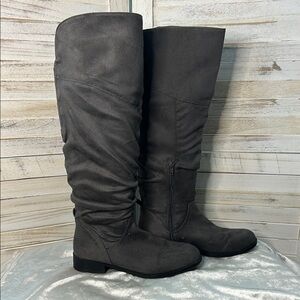 Slouchy Knee High Boots Low Heel